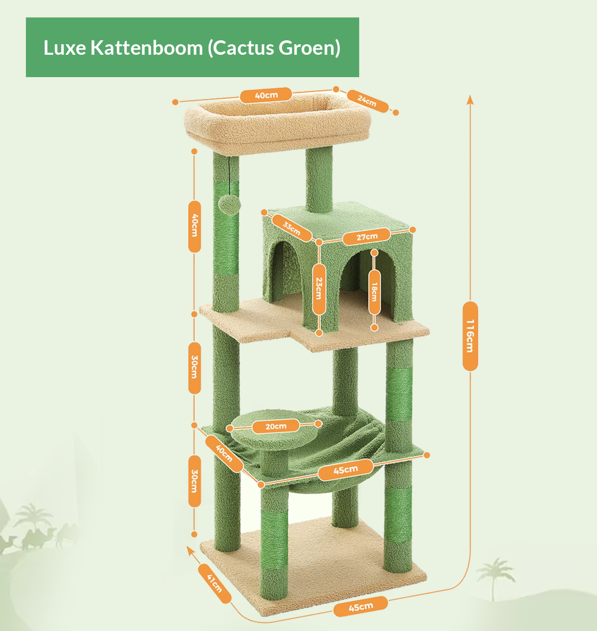 Compacte kattentoren met meerdere verdiepingen – 116 cm Hoog