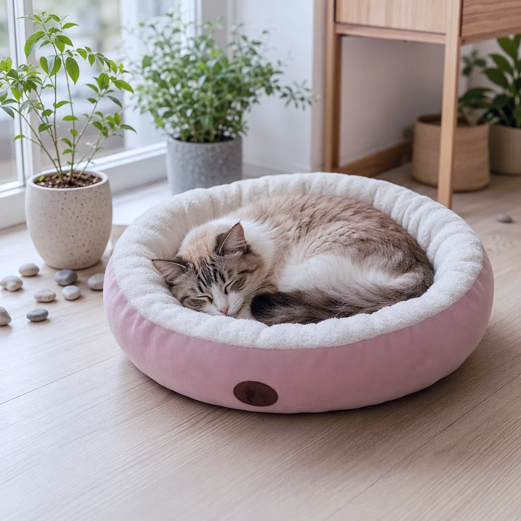 Pluche kattenmand in roze met kat