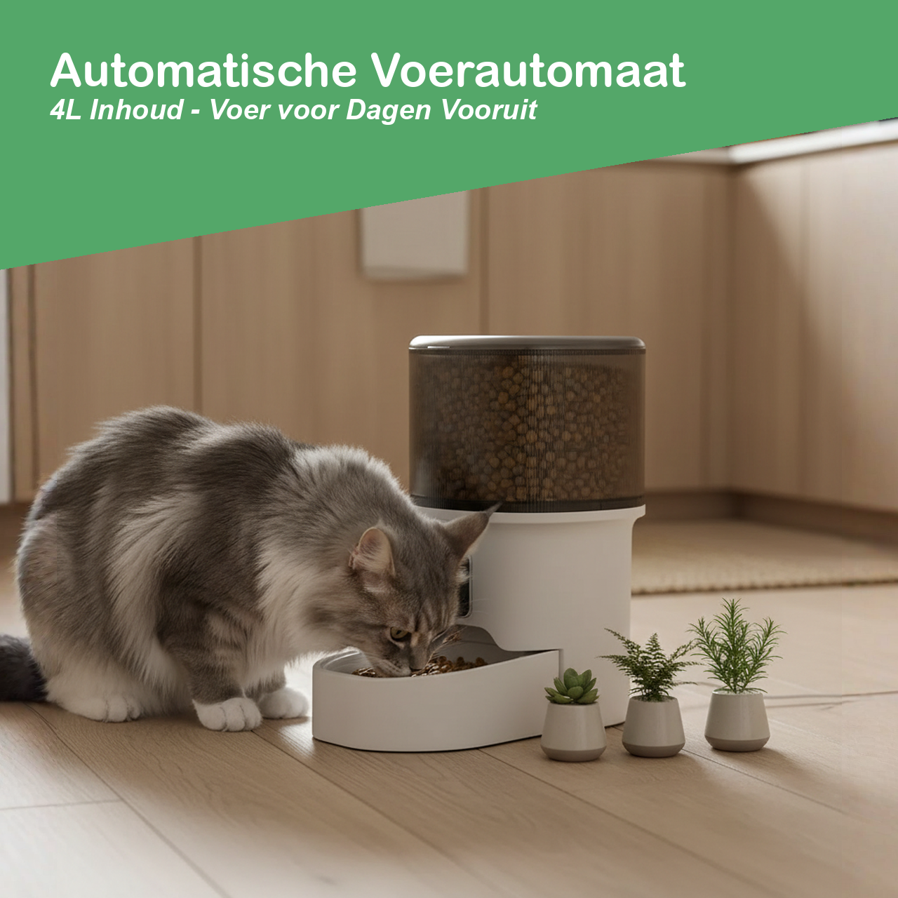 Automatische voerautomaat voor katten met 4 liter inhoud voor droogvoer