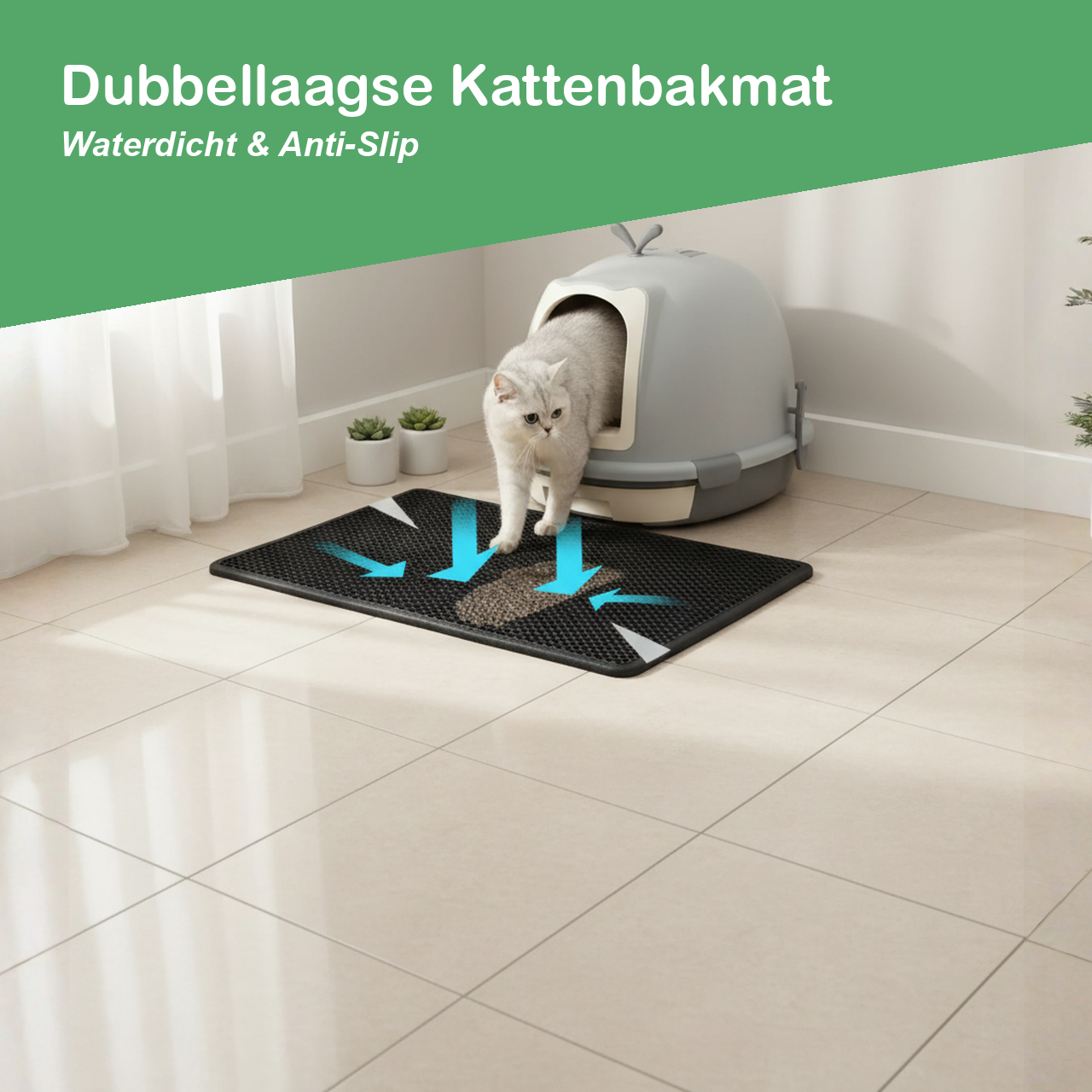 Waterdichte kattenbakmat met anti-slip onderkant