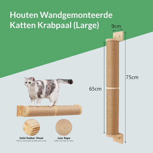 Houten Wandgemonteerde Katten Krabpaal - Ook voor Buiten
