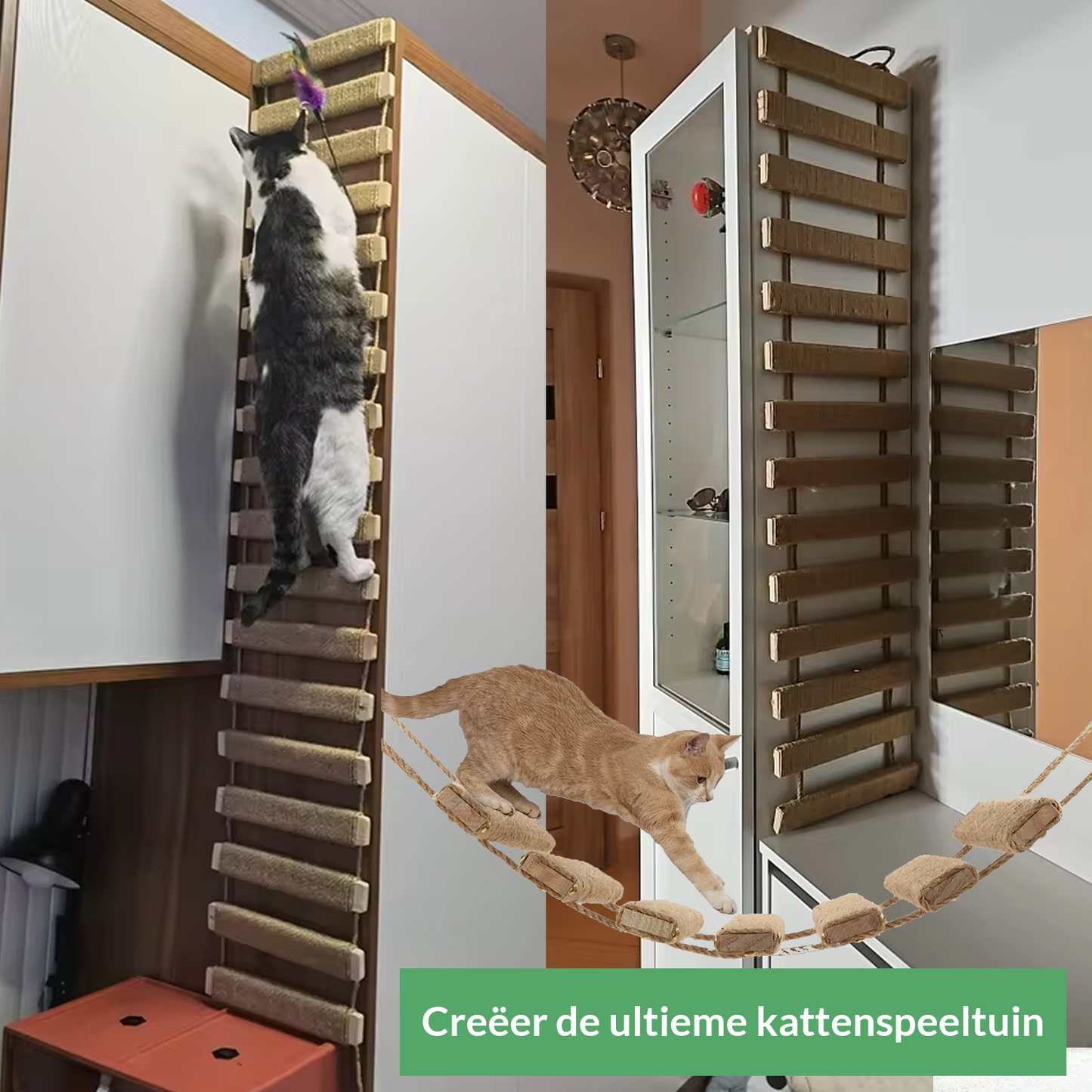 Kattenbrug voor Klimmuur - Sisal Houten Touw Ladder Katten