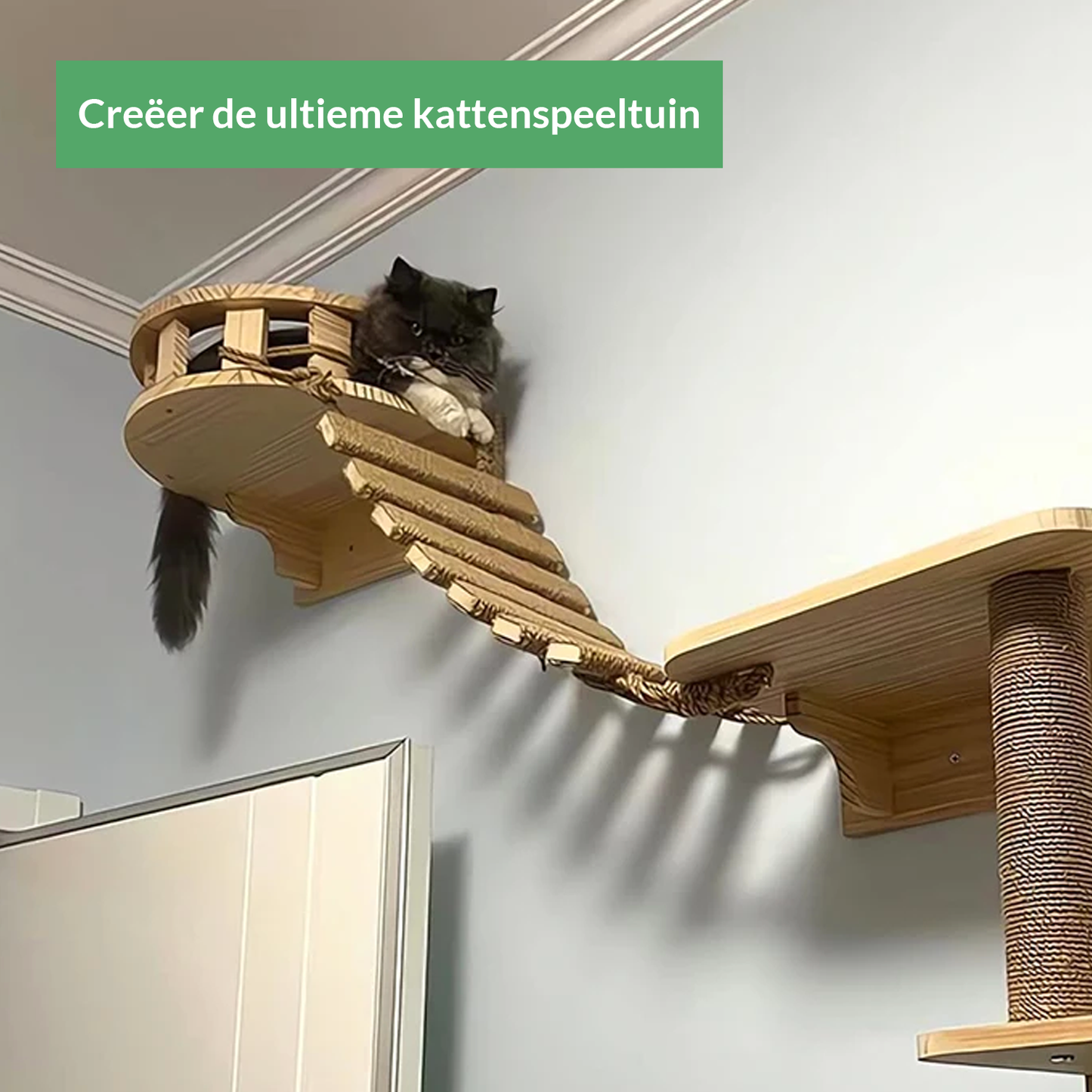 Kattenbrug voor Klimmuur - Sisal Houten Touw Ladder Katten