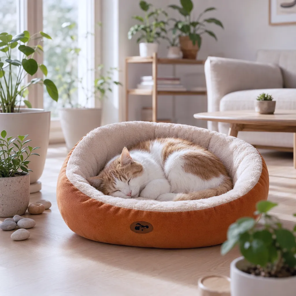 Pluche kattenmand in bruin met kat
