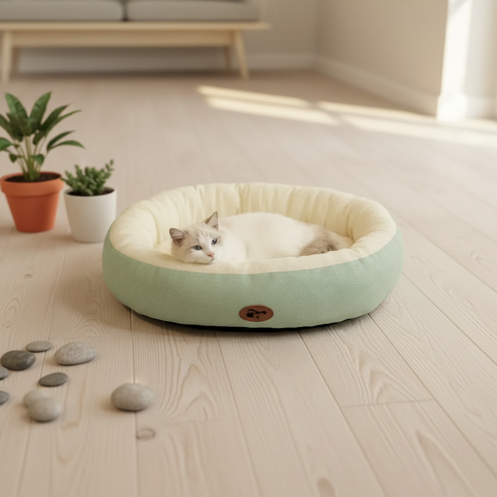 Pluche kattenmand in groen met kat