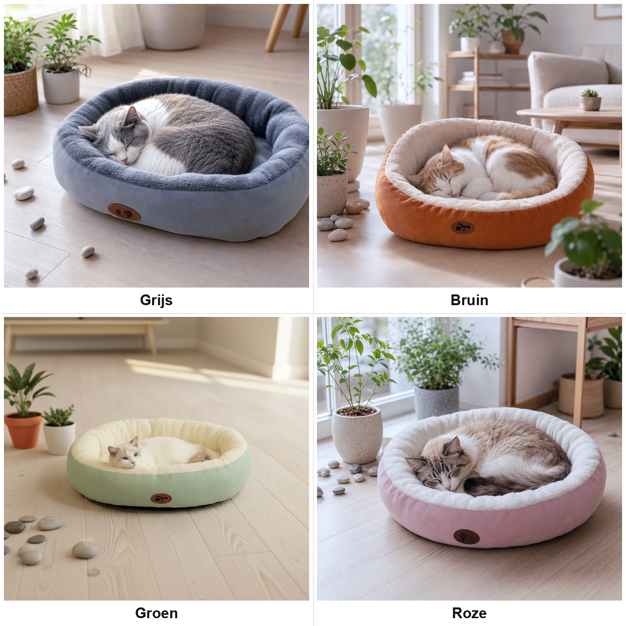 Kattenmand verkrijgbaar in grijs, bruin, groen en roze