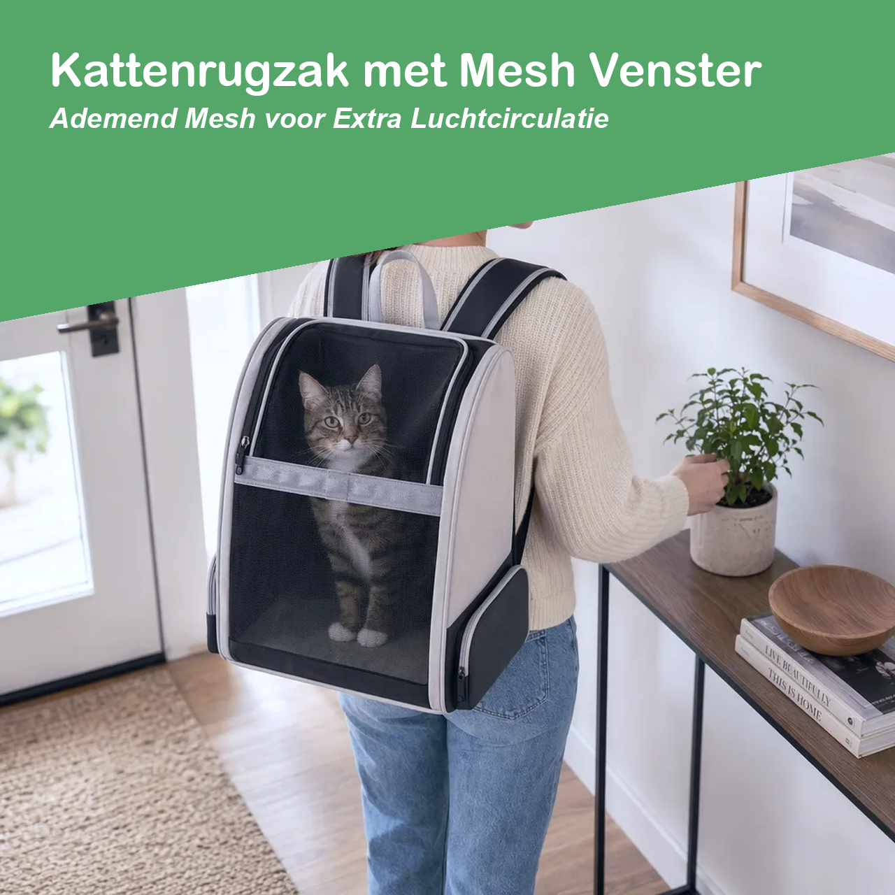 Kattenrugzak met ademend mesh venster voor luchtcirculatie