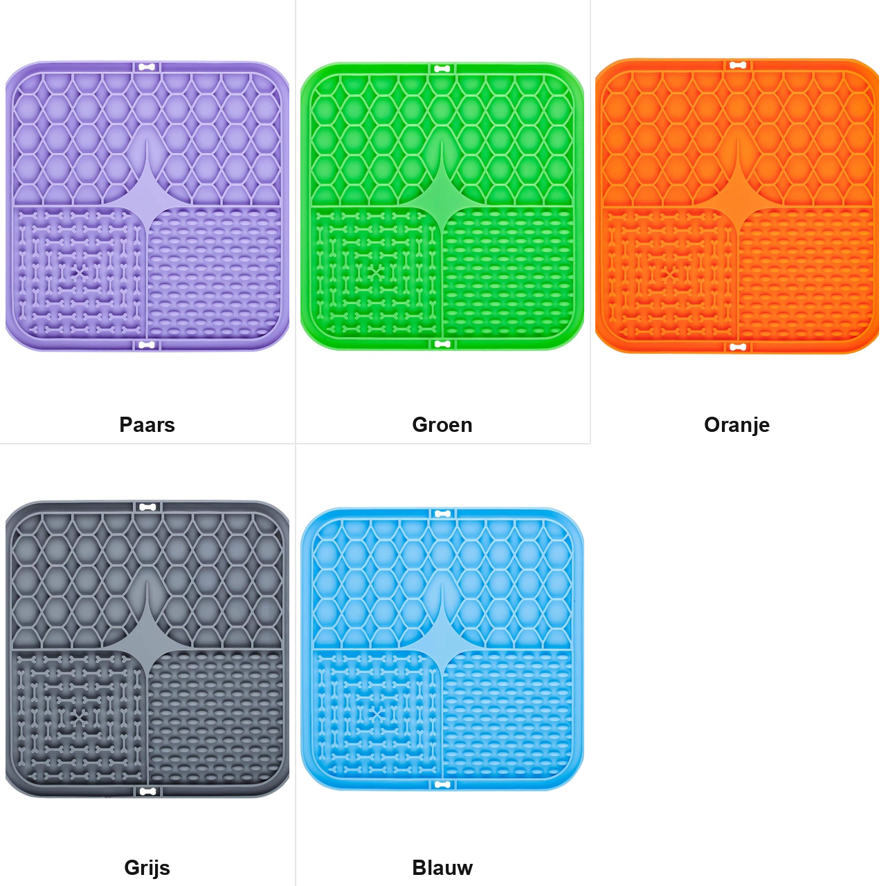Likmat voor katten verkrijgbaar in paars, groen, oranje, grijs en blauw