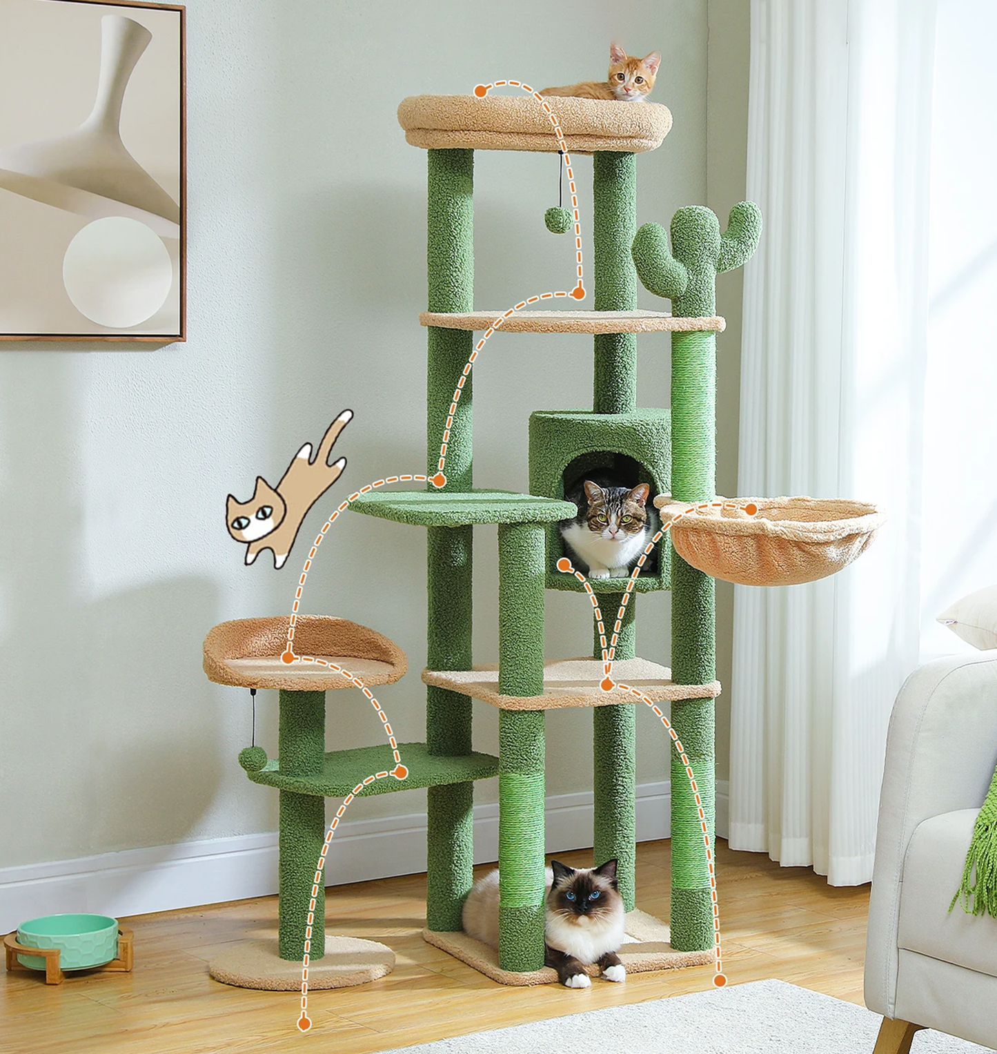 Grote Kattenboom - Kattenhuis krabpaal kattenmand kattentoren en hangmat