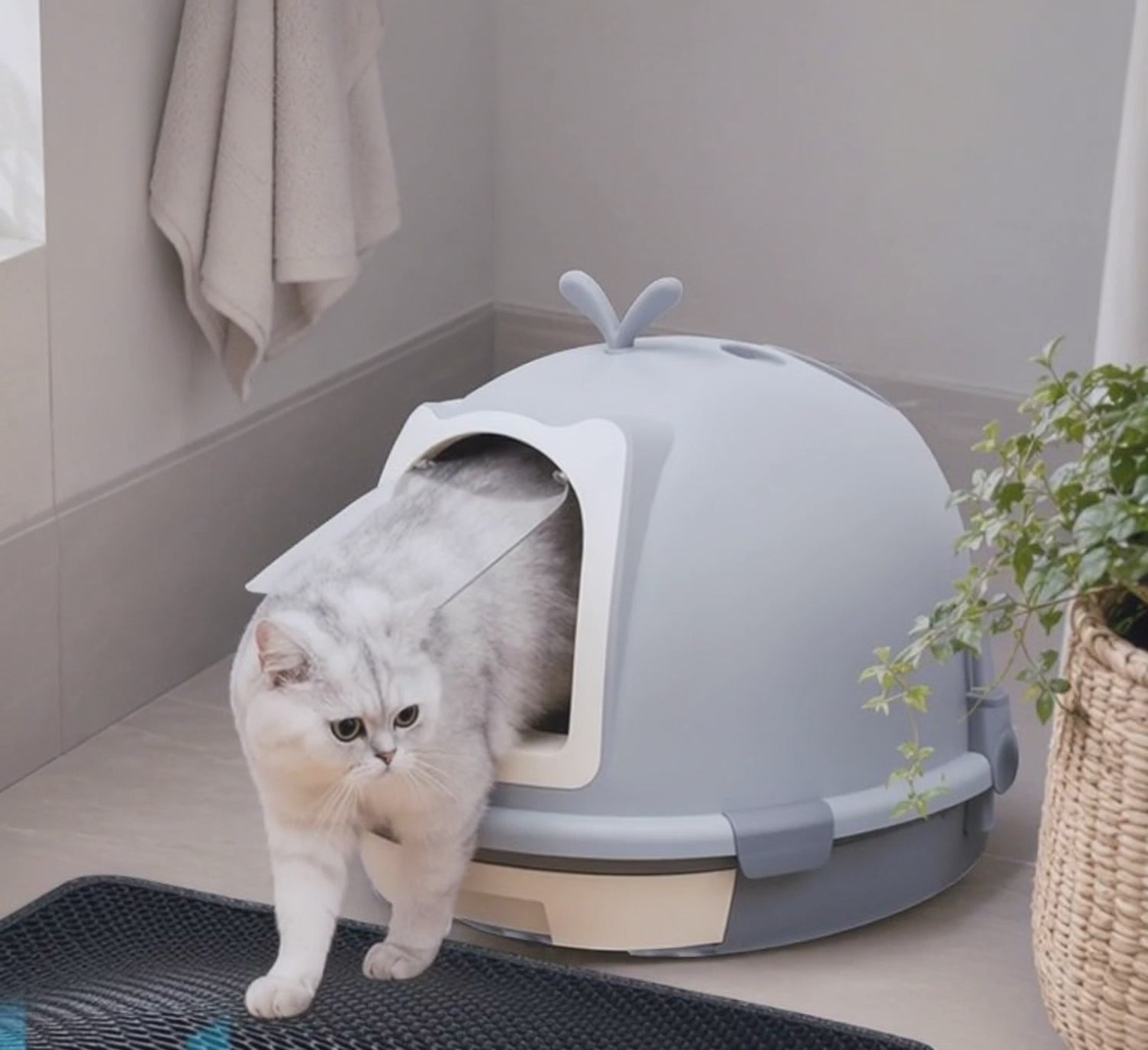 Video van dubbellaagse kattenbakmat in gebruik bij de kattenbak