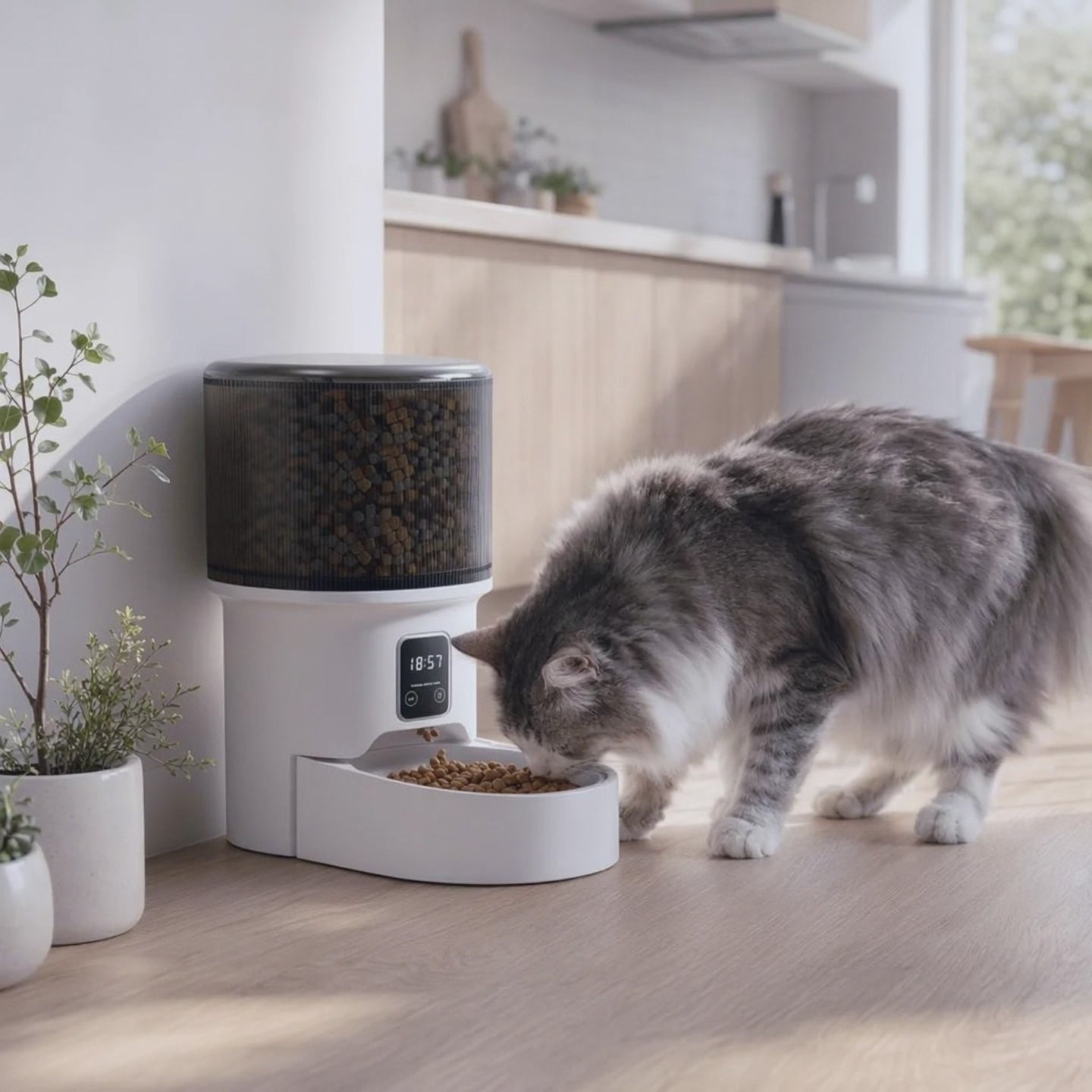 Video van automatische voerautomaat voor katten in gebruik