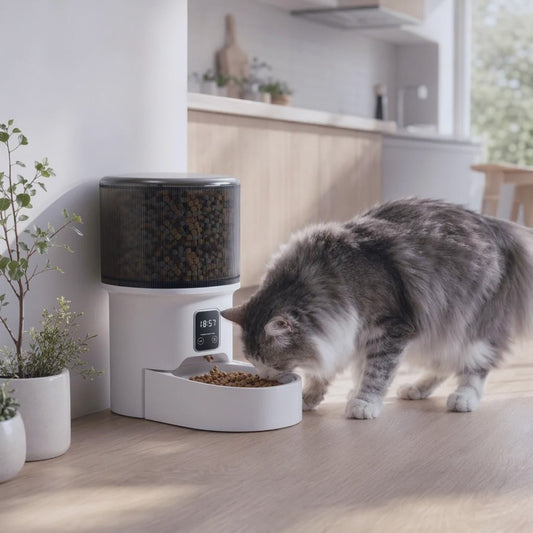 Video van automatische voerautomaat voor katten in gebruik