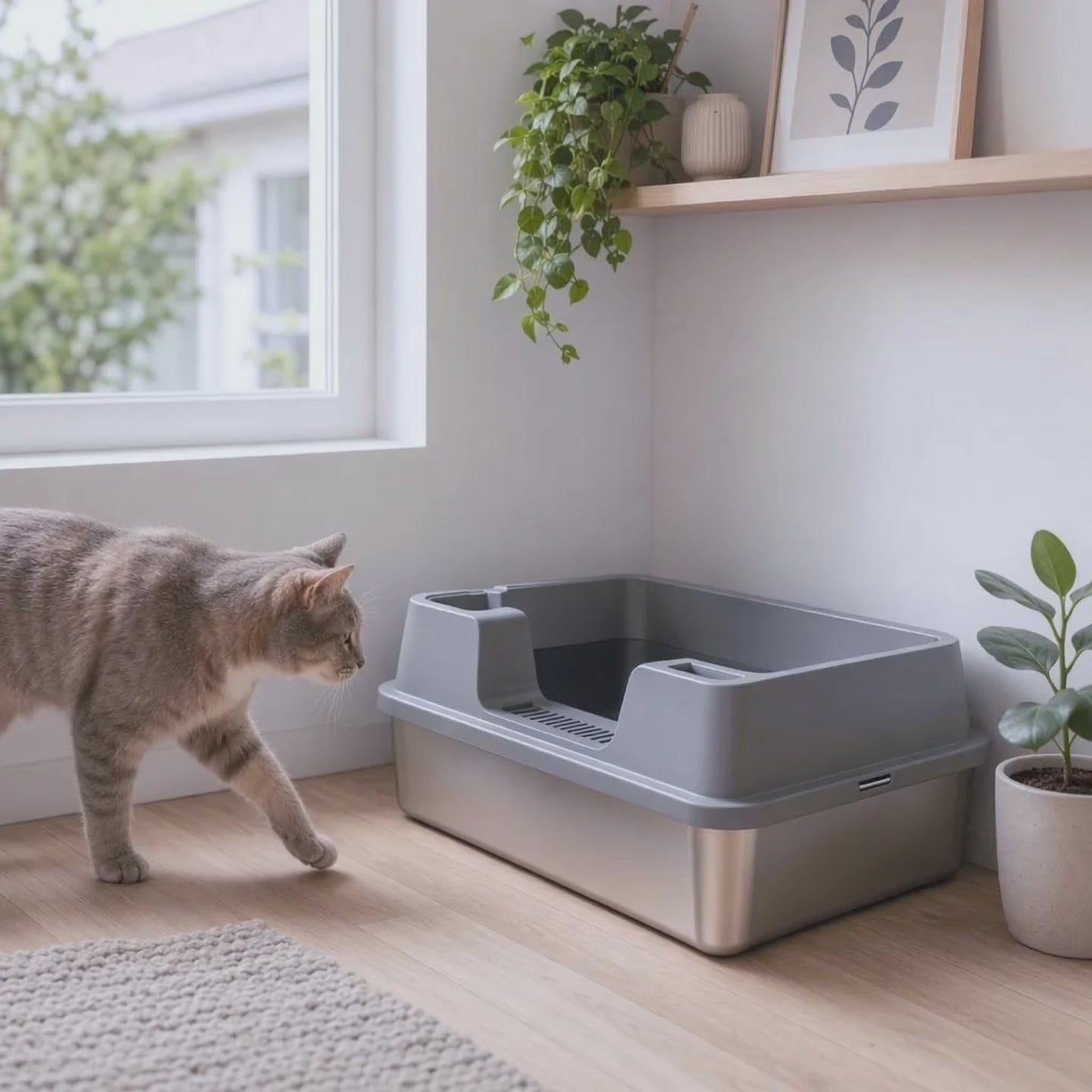 Video: kat gebruikt de roestvrijstalen kattenwc